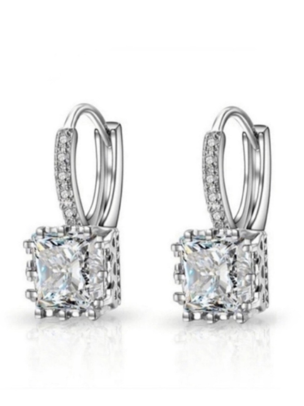 Swarovski Elements 5.0ct 925 Sterling Silver Square Princess Drop Earrings NEW